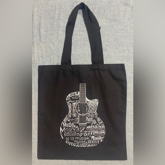 Tote Bag Black with Guitar Cotton See pictures for measurements - Picture 1 of 4